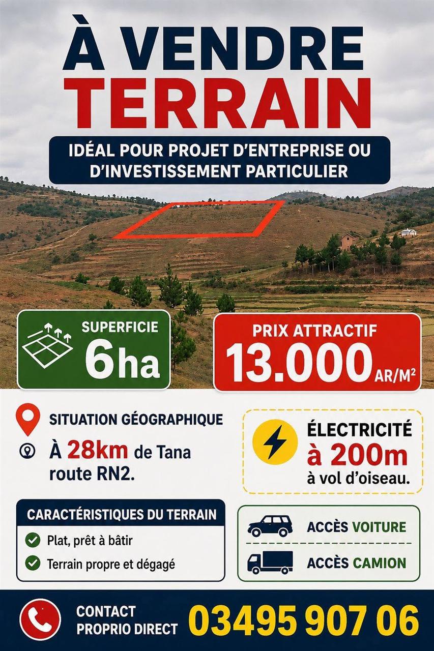 Terrain 6 ha prêt à bâtir — Route RN2, à 28 km d'Antananarivo - photo 1