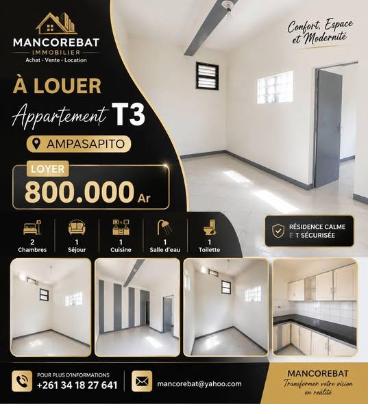 Appartement 2 ch. à louer — Ampasapito - photo 1